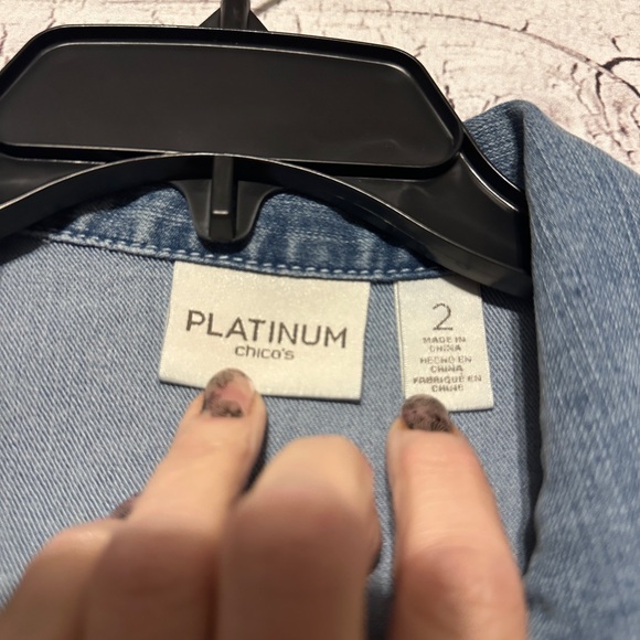 Platinum by Chico’s Pearl Embellished Denim Vest Size 2 (12/14) - Picture 3 of 6